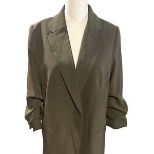 NWT H&M Gathered-sleeve Blazer Ruffle Ruched Sleeve Dark Olive Green US Small